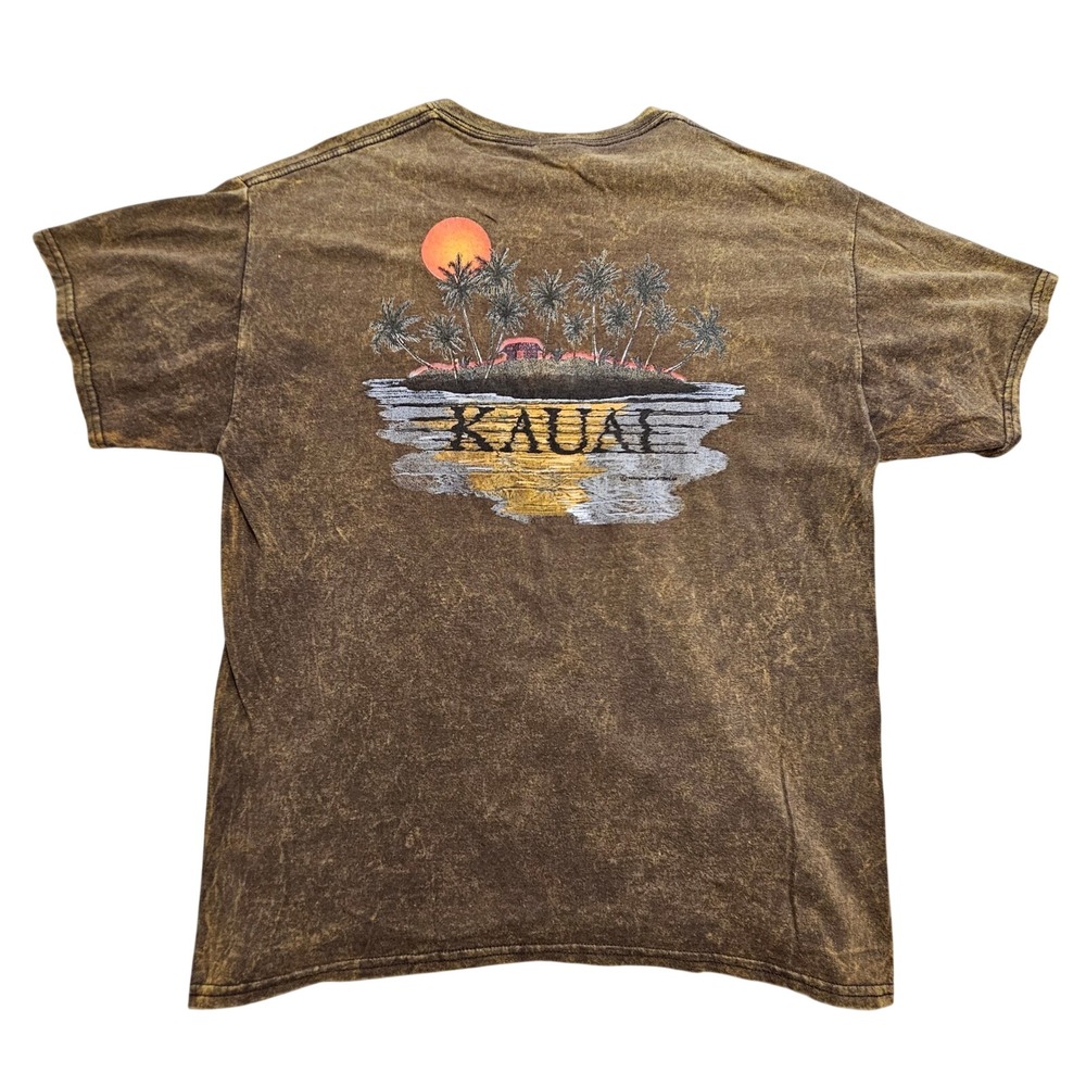 Gildan Vintage T-Shirt Large Acid Wash Kauai Hawaii Original Red Dirt Graphic